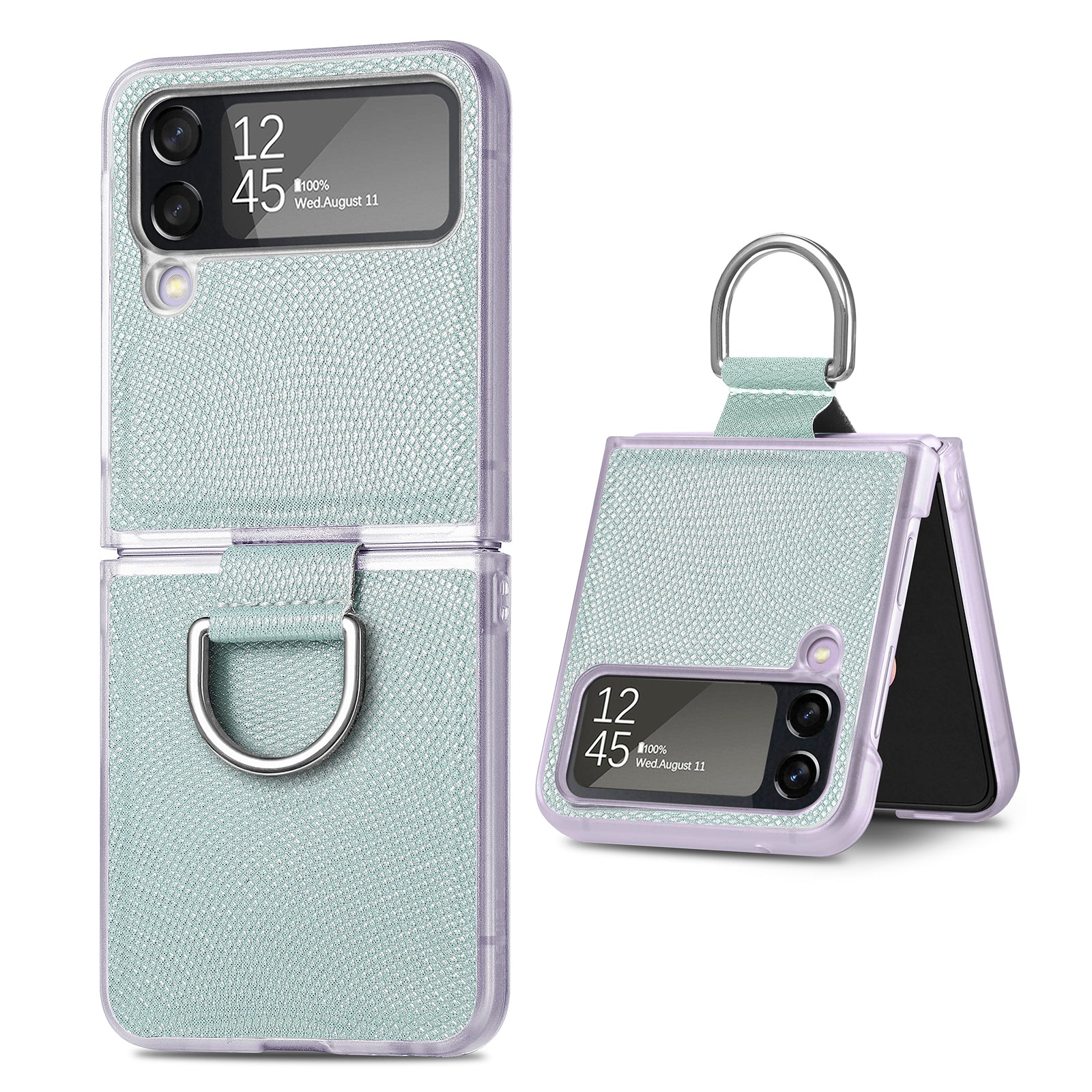 For Samsung Galaxy Z Flip4 5G Finger Ring Phone Case PU Leather Coated Hard PC Cover For Samsung Galaxy Z Flip4 5G Finger Ring Phone Case PU Leather Coated Hard PC Cover
